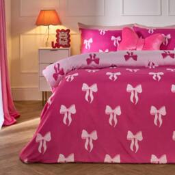 OHS Bows Microfibre Reversible Bedding Set Duvet Cover with Pillowcase in Pink - Size: Single - thumbnail 2