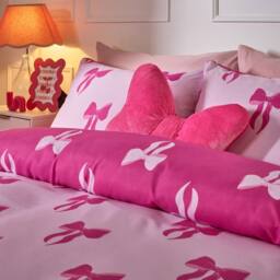 OHS Bows Microfibre Reversible Bedding Set Duvet Cover with Pillowcase in Pink - Size: Single - thumbnail 3