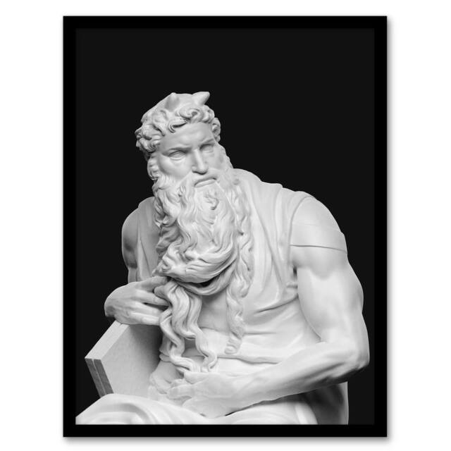 Artery8 Michelangelo Buonarroti Framed Wall Art Print Moses Sculpture Statue in Black - Size: A4 - image 1