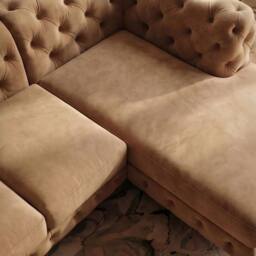 Sofaya Monaco Chesterfield 4 Seater Sofa Velvet Right Hand L Shaped Chaise in Light Brown - Size: 4 Person - thumbnail 3