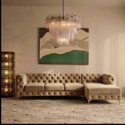 Sofaya Monaco Chesterfield 4 Seater Sofa Velvet Right Hand L Shaped Chaise in Light Brown - Size: 4 Person - thumbnail 2