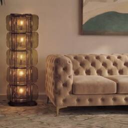 Sofaya Monaco Chesterfield 4 Seater Sofa Velvet Right Hand L Shaped Chaise in Light Brown - Size: 4 Person - thumbnail 4
