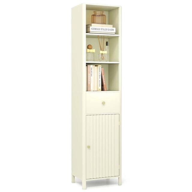 VOGREX Beige 170cm Tall Narrow Bathroom Floor Cabinet with Fluted Door - image 1