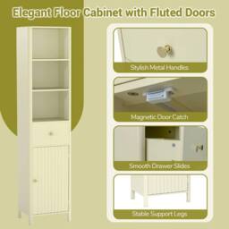 VOGREX Beige 170cm Tall Narrow Bathroom Floor Cabinet with Fluted Door - thumbnail 3