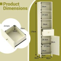 VOGREX Beige 170cm Tall Narrow Bathroom Floor Cabinet with Fluted Door - thumbnail 2