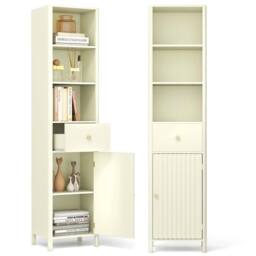 VOGREX Beige 170cm Tall Narrow Bathroom Floor Cabinet with Fluted Door - thumbnail 4