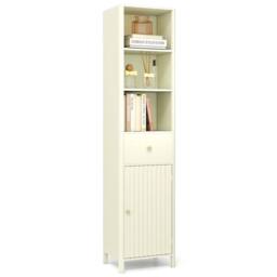 VOGREX Beige 170cm Tall Narrow Bathroom Floor Cabinet with Fluted Door - thumbnail 1