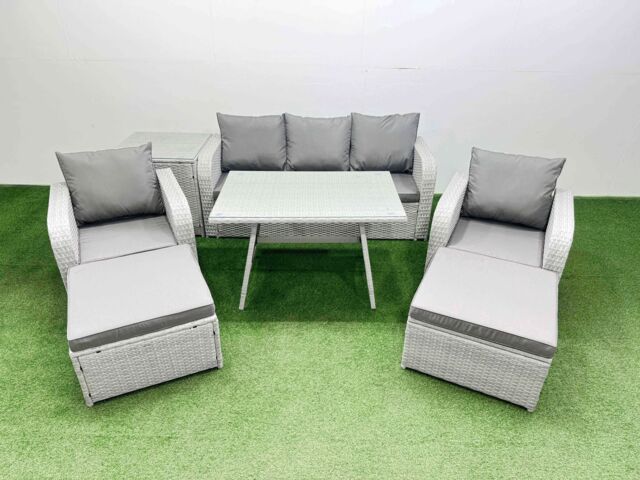 Fimous Reclining Chairs 3 Seat Sofa Set Garden Furniture Set Light Grey - image 1