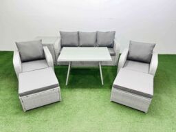 Fimous Reclining Chairs 3 Seat Sofa Set Garden Furniture Set Light Grey - thumbnail 1