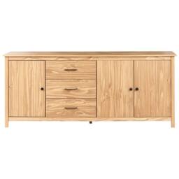 Wyld and Coco Pine Sideboard 3 Drawers 2 Cupboards Light Brown - thumbnail 3