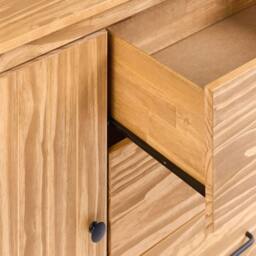 Wyld and Coco Pine Sideboard 3 Drawers 2 Cupboards Light Brown - thumbnail 5