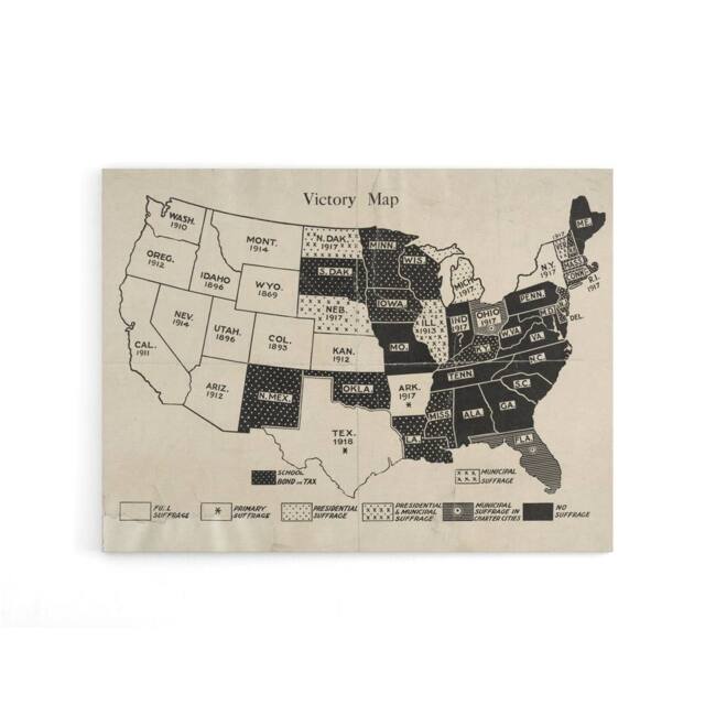"Artery8 1919 Women's Suffrage Map US Voting Rights Canvas Wall Art Print in Beige - Size: W24"" x H32""" - image 1