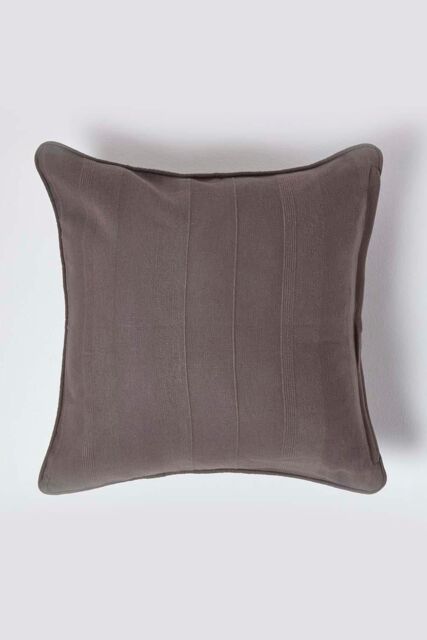 Homescapes Cotton Rajput Ribbed Cushion Cover in Charcoal - Size: 60 cm x 60 cm - image 1