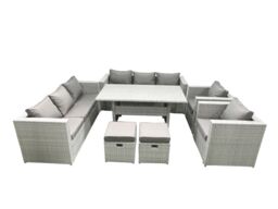 Fimous Rattan Garden Furniture Set Outdoor 8 Seater Patio Dinin g Sofa Sets with Dining Table 2 Chairs 2 Small Footstools Light Grey Mixed - thumbnail 2