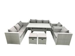 Fimous Rattan Garden Furniture Set Outdoor 8 Seater Patio Dinin g Sofa Sets with Dining Table 2 Chairs 2 Small Footstools Light Grey Mixed - thumbnail 1