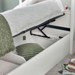 Bedmaster Oscar Wooden Bookcase Ottoman Storage Bed & Majestic 1000 Pocket Sprung Mattress in White - Size: Single - thumbnail 5