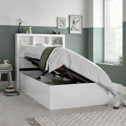 Bedmaster Oscar Wooden Bookcase Ottoman Storage Bed & Majestic 1000 Pocket Sprung Mattress in White - Size: Single - thumbnail 1