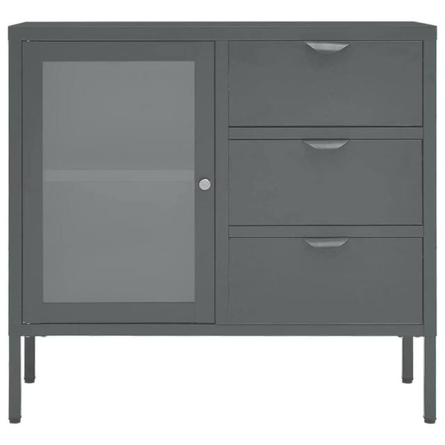 Berkfield Home Sideboard Anthracite 75x35x70 cm Steel & Tempered Glass in Dark Grey - Size: 75 x 35 x 70 cm - image 1