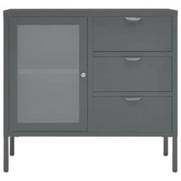 Berkfield Home Sideboard Anthracite 75x35x70 cm Steel & Tempered Glass in Dark Grey - Size: 75 x 35 x 70 cm