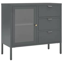 Berkfield Home Sideboard Anthracite 75x35x70 cm Steel & Tempered Glass in Dark Grey - Size: 75 x 35 x 70 cm - thumbnail 3