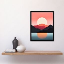 "Artery8 Reflecting Sea At Sunrise Calming Minimalist Painting Orange Glow Art Print Framed Poster Wall Decor 12x16 inch in Black - Size: W12"" x H16""" - thumbnail 4