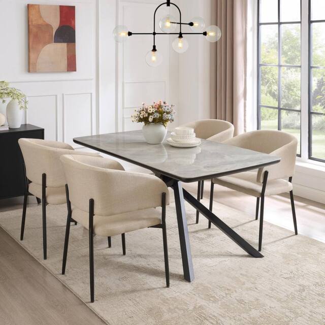 Spinningfield Atherton Rectangular 6 Seater Marble Effect Dining Room Table in Grey - Size: 1 Pack - image 1