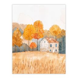 "Artery8 Autumn Forest Trees by Wheat Farm Stone House Wall Art Print in Yellow - Size: W18"" x H24""" - thumbnail 1