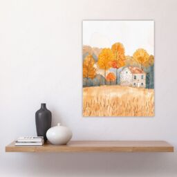 "Artery8 Autumn Forest Trees by Wheat Farm Stone House Wall Art Print in Yellow - Size: W18"" x H24""" - thumbnail 4