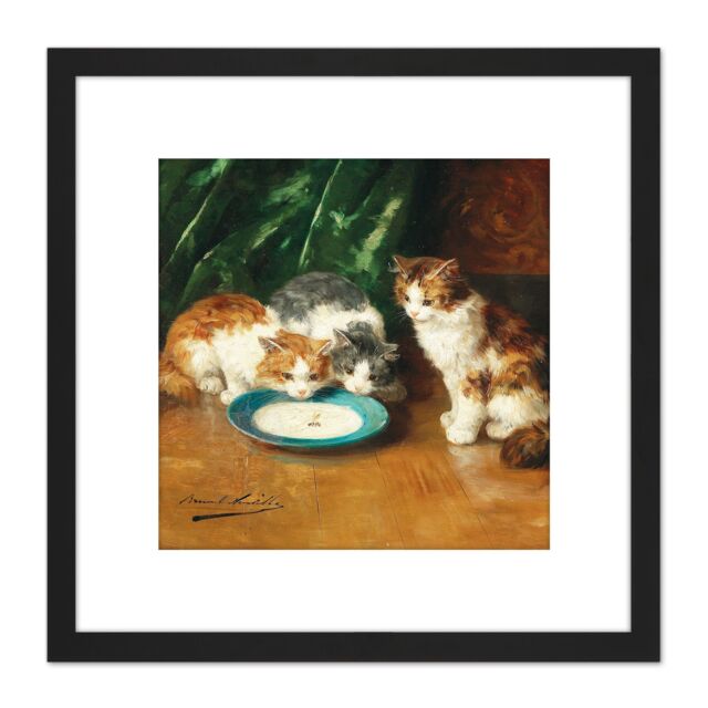 Artery8 Brunel-neuville Whats That Then Cats Painting 8X8 Inch Square Wooden Framed Wall Art Print Picture with Mount in Black - image 1