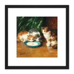 Artery8 Brunel-neuville Whats That Then Cats Painting 8X8 Inch Square Wooden Framed Wall Art Print Picture with Mount in Black - thumbnail 1