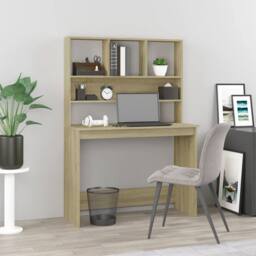 Berkfield Home Desk with Shelves Sonoma Oak 102x45x148 cm Engineered Wood in Light Brown - Size: 102 x 45 x 148 cm - thumbnail 2