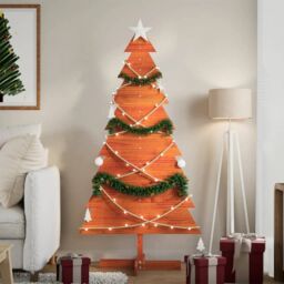Berkfield Home Wooden Christmas Tree for Decoration Wax Brown 150 cm Solid Wood Pine - thumbnail 1