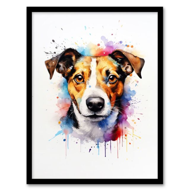 "Artery8 Wall Art Print Jack Russell Lovers Gift Watercolour Pet Portrait Painting Artwork Art Framed - Size: W12"" x H16""" - image 1