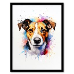 "Artery8 Wall Art Print Jack Russell Lovers Gift Watercolour Pet Portrait Painting Artwork Art Framed - Size: W12"" x H16""" - thumbnail 1