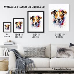 "Artery8 Wall Art Print Jack Russell Lovers Gift Watercolour Pet Portrait Painting Artwork Art Framed - Size: W12"" x H16""" - thumbnail 3