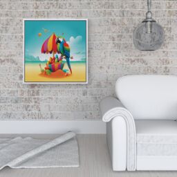 Warren Reed - Designer Parrot On A Beach Holiday Framed Canvas in Off-White - Size: w40 inch x h40 inch - thumbnail 2