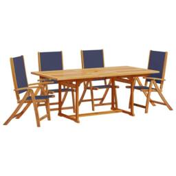 Berkfield Home 5 Piece Garden Dining Set Solid Wood Acacia & Textilene in Brown - thumbnail 2