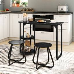 Costway Table & 2 Bar Stools Set Table w/ 2 Shelves Stools Kitchen Bar Unit in Black - thumbnail 9