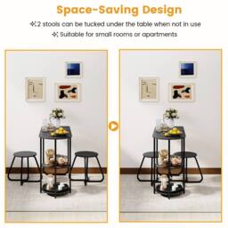 Costway Table & 2 Bar Stools Set Table w/ 2 Shelves Stools Kitchen Bar Unit in Black - thumbnail 5