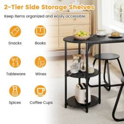 Costway Table & 2 Bar Stools Set Table w/ 2 Shelves Stools Kitchen Bar Unit in Black - thumbnail 7