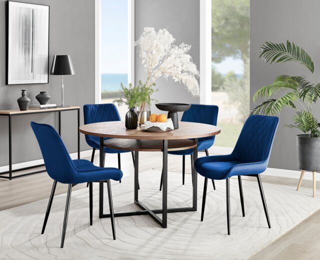 FurnitureboxUK Adley Brown Wood Storage Dining Table & 4 Pesaro Black Leg Chairs in Navy - image 1