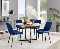 FurnitureboxUK Adley Brown Wood Storage Dining Table & 4 Pesaro Black Leg Chairs in Navy