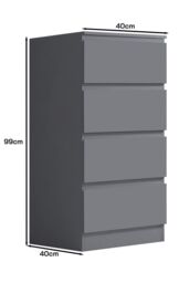 FWStyle 4 Drawer Matt Chest Of Drawers Bedroom Storage Tall Slim Space Saving in Grey - thumbnail 5
