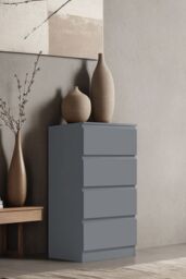 FWStyle 4 Drawer Matt Chest Of Drawers Bedroom Storage Tall Slim Space Saving in Grey - thumbnail 1