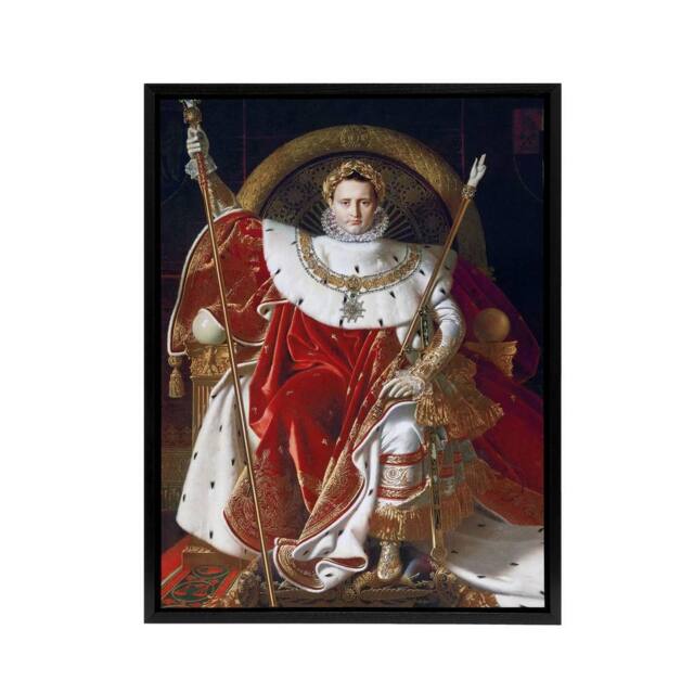 "Artery8 J A D Ingres Napoleon I on His Imperial Throne Framed Canvas Art Print in Red - Size: W12"" x H16""" - image 1