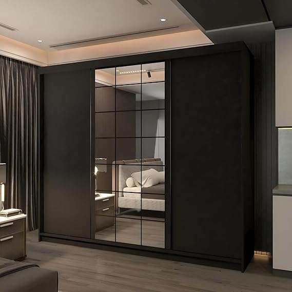 Sliding Wardrobes 4U Modern Double Sliding Wardrobe W250 x H217cm x D62cm in Black - image 1