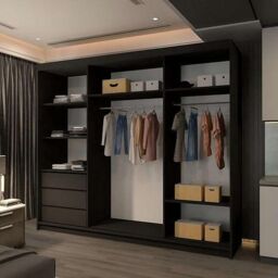 Sliding Wardrobes 4U Modern Double Sliding Wardrobe W250 x H217cm x D62cm in Black - thumbnail 2