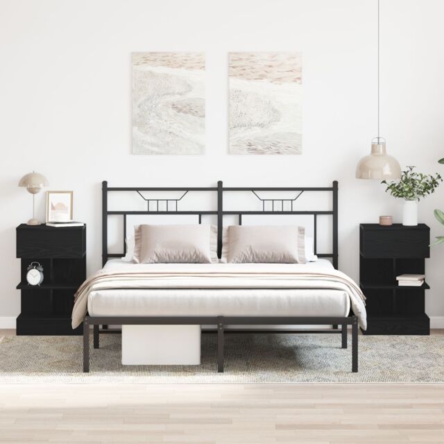Berkfield Home Bedside Cabinet 2 pcs Black Oak 40x35x65 cm Engineered Wood - Size: 40 x 35 x 65 cm - image 1