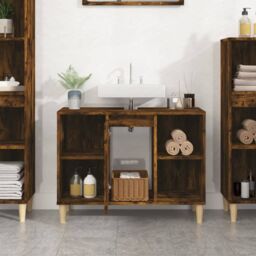 Berkfield Home Sink Cabinet Smoked Oak 80x33x60 cm Engineered Wood in Brown - Size: 80 x 33 x 60 cm - thumbnail 3