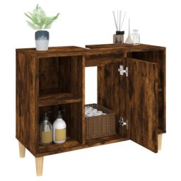 Berkfield Home Sink Cabinet Smoked Oak 80x33x60 cm Engineered Wood in Brown - Size: 80 x 33 x 60 cm - thumbnail 5